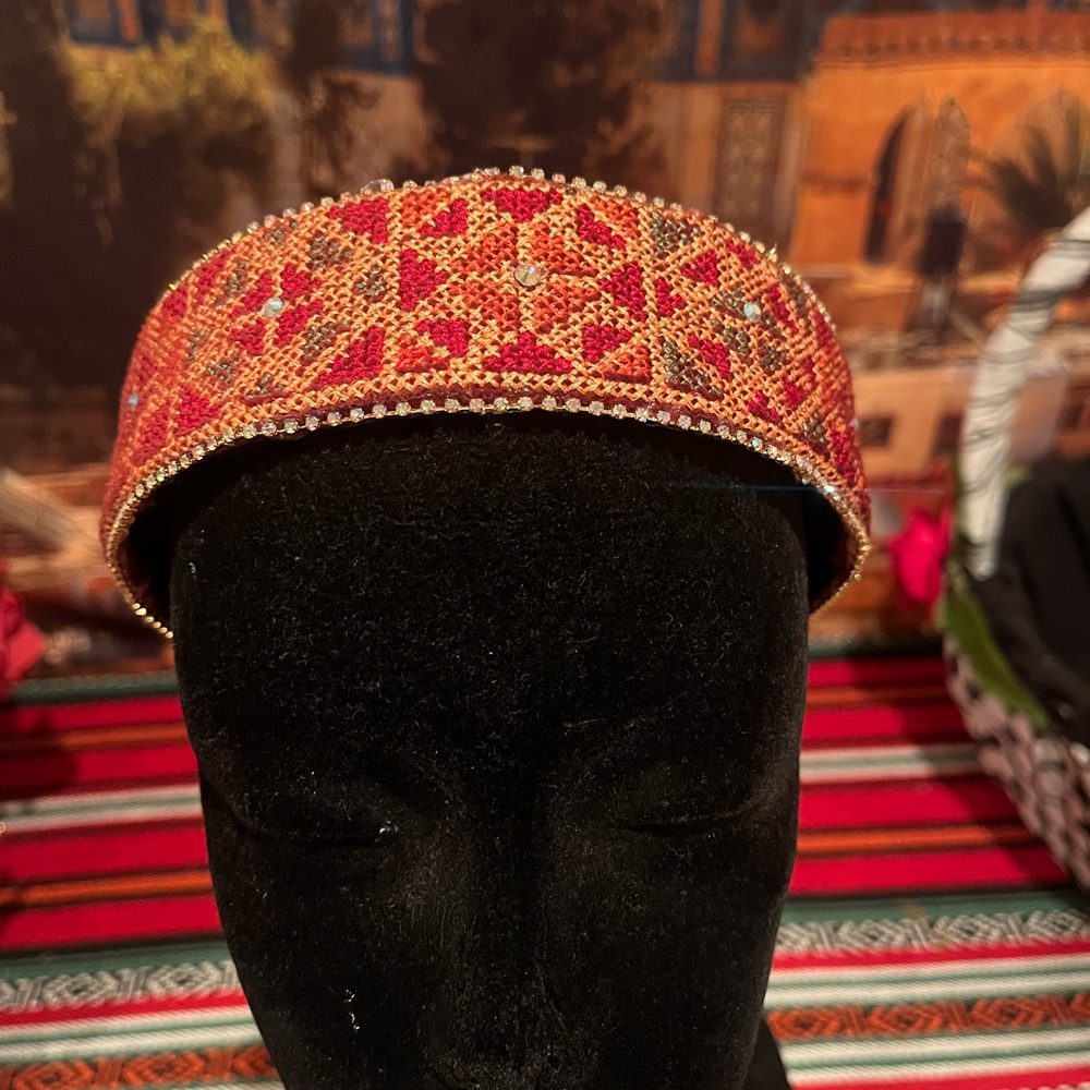 Embroidered Red and Gold Headband